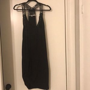 Pam&Gela black fringe dress with side ruching